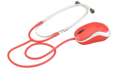 stethoscope with computer mouse, medical help online concept. 3D rendering